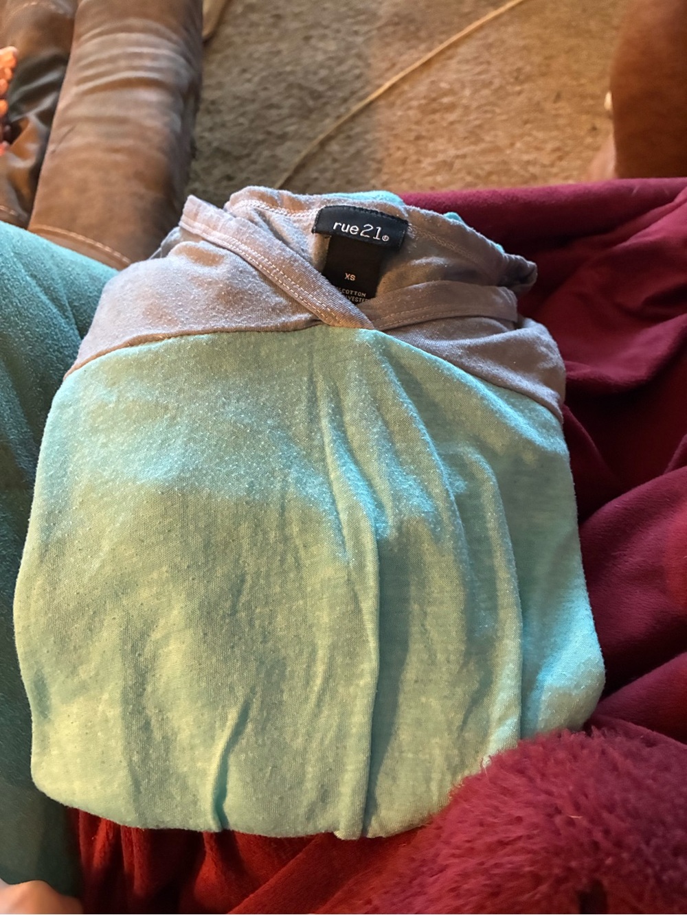Rue21 Two-Tone Aqua and Taupe Scoop Neck Sweater